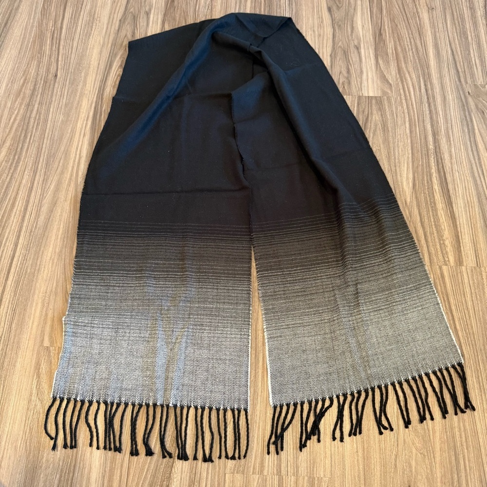 100% Cashmere Ombre Scarf Black Gray Soft Winter Wrap Luxury